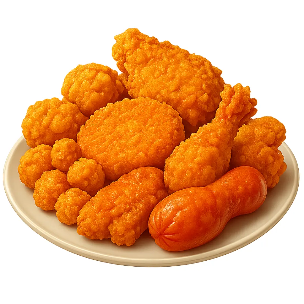 Aneka frozen food siap masak di piring putih