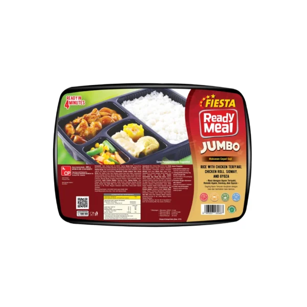 Fiesta RM Jumbo Rice With Chicken Teriyaki, Chicken Roll, Siomay, and Gyoza